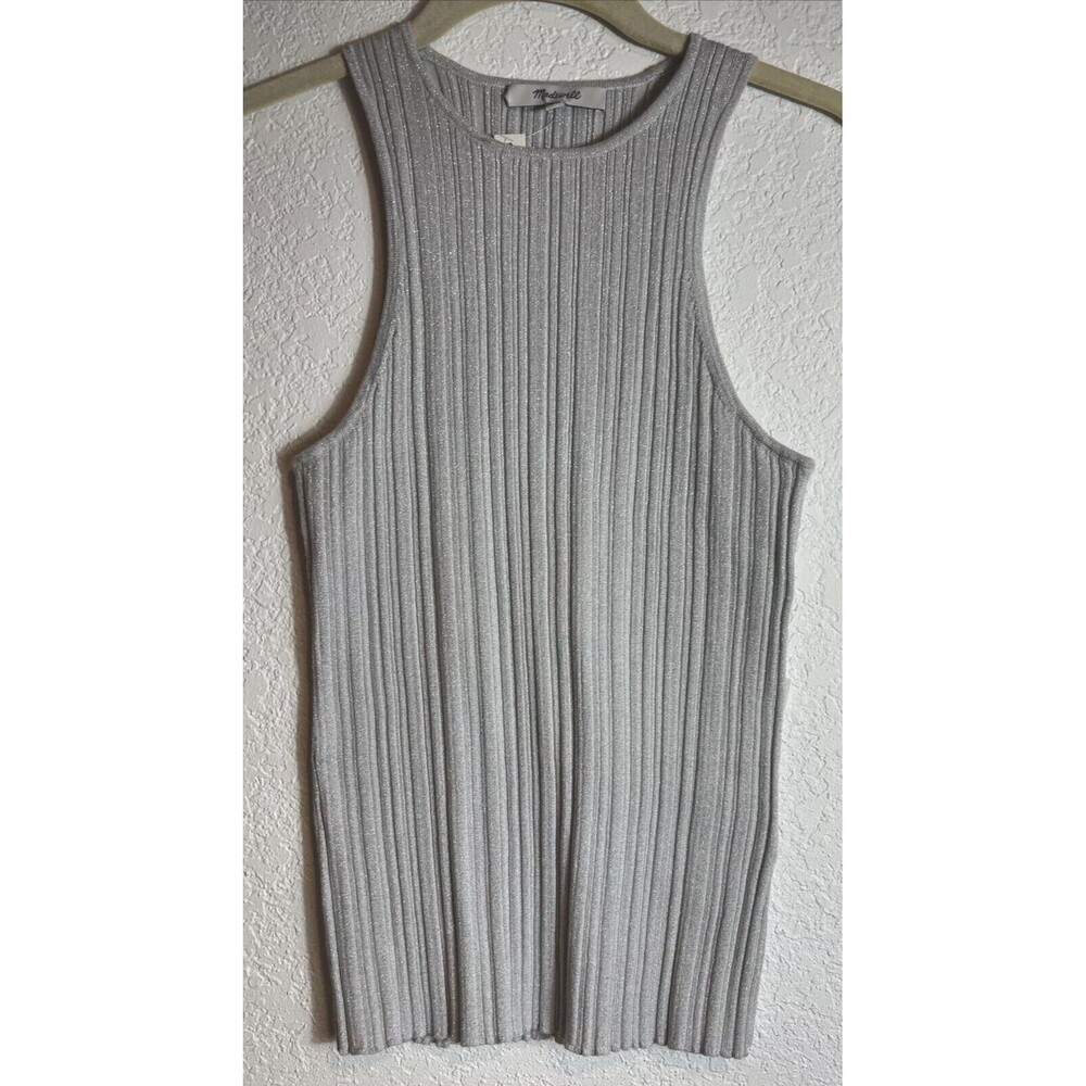 Madwell Top Womens S The Signature Silver Shimmer Knit Cutaway Sweater T…